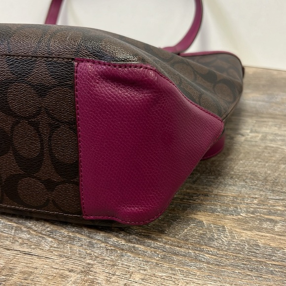 SOLD IN STORE Coach Signature Stitching Tote Brown/Magenta - Picture 10 of 16